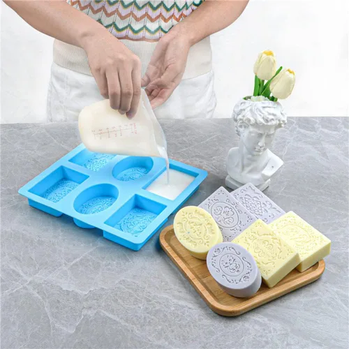 Vista 5 de Moldes de jabón para hacer jabón, paquete de 2 moldes de silicona para jabón, molde de jabón hecho a mano, rectangular, ovalado y formas de flores