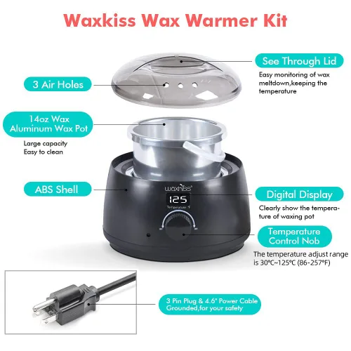 Vista 4 de waxkiss Calentador digital de depilación con tapa transparente y olla de 14 onzas