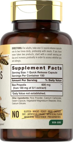 Vista 2 de Carlyle Bee Propolis Cápsulas 150 unidades Suplemento de extracto Sin OMG, sin gluten