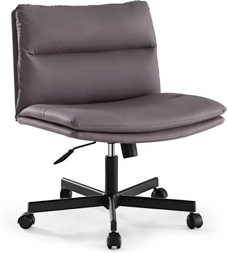 Vista 11 de EMIAH Silla de escritorio de oficina sin ruedas, acolchada en PU, con respaldo medio ergonómico para el hogar, silla de computadora cómoda