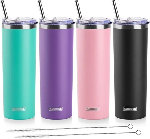 Vista 22 de koodee Vaso Tumbler Delgado de Acero Inoxidable de 20 oz con Aislamiento de Doble Pared, Vaso Tumbler Delgado para Agua para Café, Té (Azul Bebé)