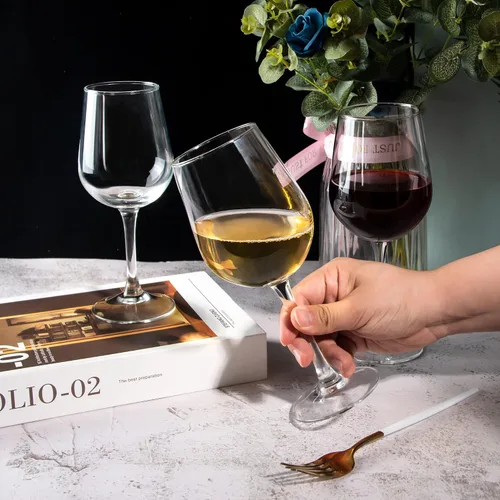 Vista 5 de Juego de 8 copas de vino totalmente templadas, 15.5 onzas, duraderas, aptas para bodas, fiestas, lavavajillas
