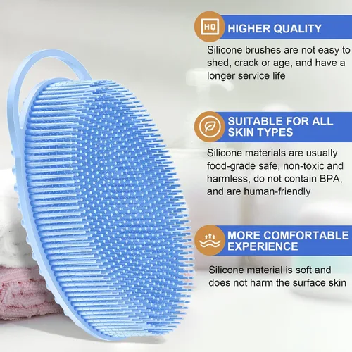 Vista 3 de Metene cepillo exfoliante corporal de silicona con asa, cepillo corporal para hombres y mujeres, esponja de silicona para la ducha, silicona suave