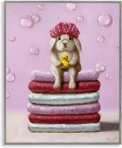 Vista 23 de Lindo conejo bebé en toallas de baño burbujas de jabón' Arte Giclée enmarcado
