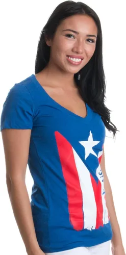 Vista 2 de BORICUA Playera cuello en V PR Puerto Rican Pride, bandera nuyoricana