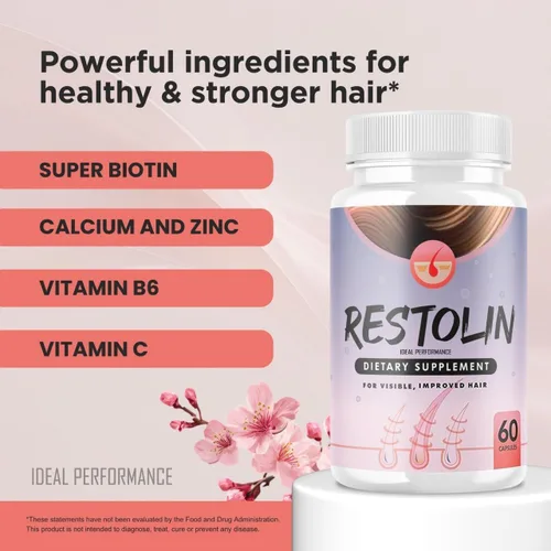 Vista 3 de Restolin Cápsulas para el cabello, píldoras de suplemento Restolin, máxima fuerza, fórmula avanzada que apoya el crecimiento saludable del cabello