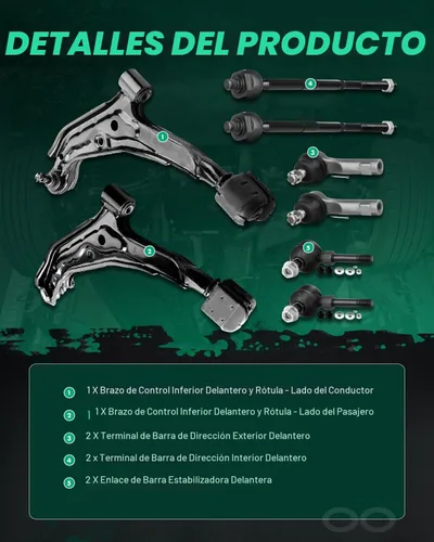 Vista 3 de SCITOO 8 piezas kit de suspensión 2 brazo de control inferior y rótula 2 barra estabilizadora delantera 2 exterior 2 barra de acoplamiento