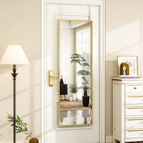 Vista 9 de HARRITPURE Espejo rectangular de cuerpo completo de 14 x 48 pulgadas, con marco de aluminio, espejo de pared y tocador inclinado para sala de estar