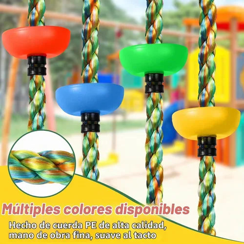 Vista 6 de Columpio de árbol para niños a partir de 3 años, juego de cuerda de escalada con asiento de disco resistente (verde)