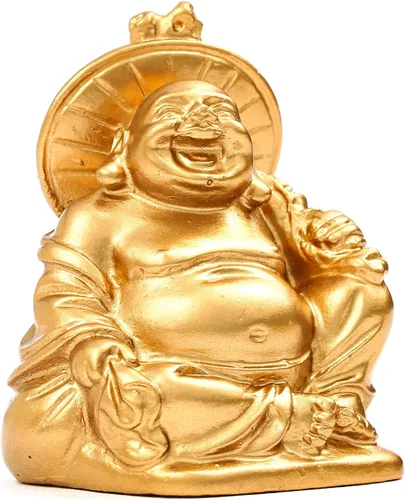 Vista 3 de BRABUD BS019 - Juego de 6 figuras de estatua de Buda sonriente de resina dorada de 2 pulgadas