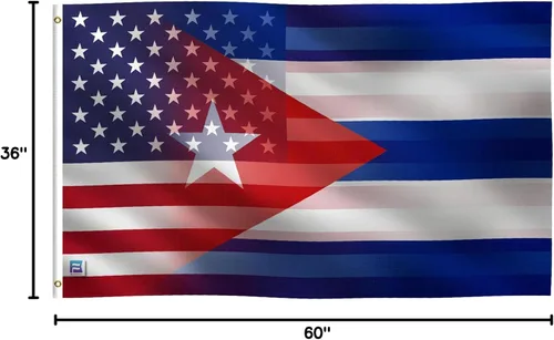 Vista 8 de Bandera híbrida cubana americana de 3 x 5 pies: pancarta 100% poliéster, ojales de latón y cabecera de lona fuerte, para uso en exteriores