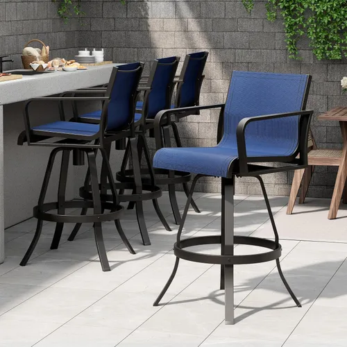 Vista 18 de Pellebant Juego de 2 taburetes de bar giratorios para exteriores, sillas giratorias de 30 pulgadas con tela Sunbrella y marco de aluminio, taburetes