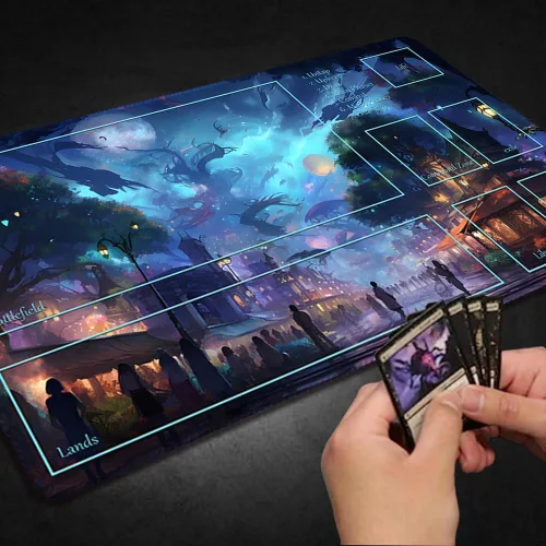 Vista 5 de Tapete de juego MTG cosido de alta calidad con zonas y respaldo de goma antideslizante, tapete de juego TCG para MTG y otros juegos de cartas, Dkt