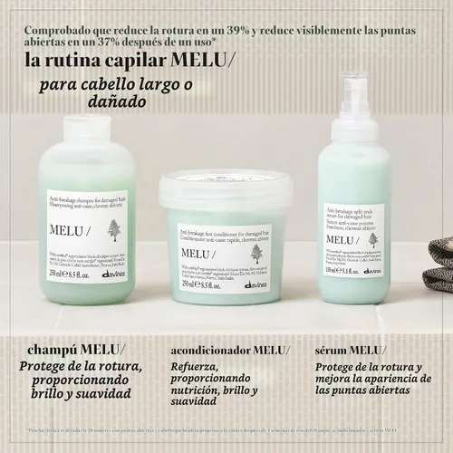 Vista 8 de Davines MELU/Conditioner, Anti-Breakage & Fortifying Formula for Long or Damaged Hair - Smooths Split Ends with Black Chickpea - Lightweight