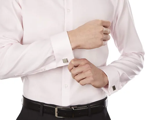 Vista 3 de Calvin Klein Camisa de vestir para hombre, ajuste delgado, sin planchar, puño francés sólido
