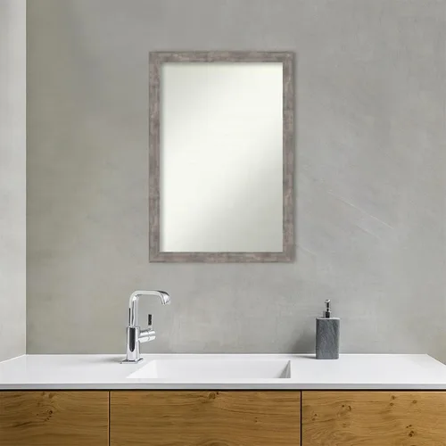 Vista 179 de Amanti Art Silver Bathroom Mirror for Over Sink, 26x35 Custom Made Marred Pewter Rectangle Vanity Mirror, Large Casual Wood Frame, Hangs Horizonally