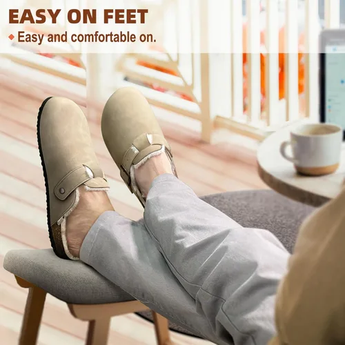 Vista 7 de BULLIANT Zapatillas de los hombres, resbalón en el invierno zapatos para el hogar para los hombres con cojín de corcho y pelo de conejo de fax