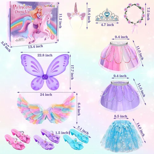 Vista 7 de Latocos Kids Princess Dress Up Clothes for Little Girls Toddlers Unicorn Flower Fairy Frozen Elsa Princess Costume Set with Tutu Dress & Light Up