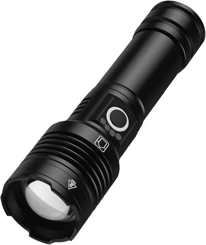 Vista 4 de Linterna LED de alto lúmenes, linternas tácticas con zoom y 5 modos de luz de larga distancia, impermeable, antorcha de caza al aire libre (XHP50)