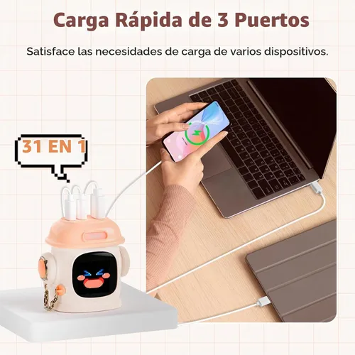 Vista 3 de Divoom Dipow - Cargador USB-C de 65 W, cargador rápido GaN de 3 puertos