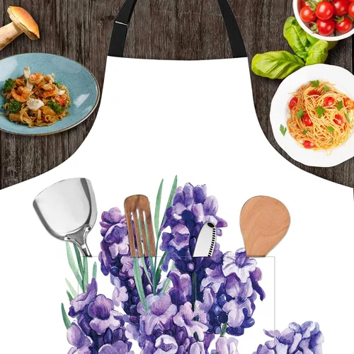 Vista 6 de Delantal de ramo de lavanda, regalos para mujeres, delantal con cuello ajustable, impermeable, para mujeres y hombres, regalos para el hogar