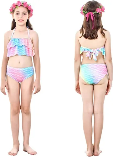 Vista 4 de Traje de baño para niñas con colas de sirena para nadar, traje de baño de princesa con guirnalda