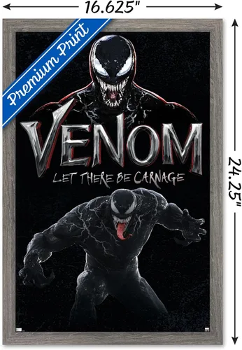 Vista 3 de Trends International Marvel Venom: Let There be Carnage - Póster de pared de ataque, 22.4 pulgadas de largo x 14.7 W, versión enmarcada de madera