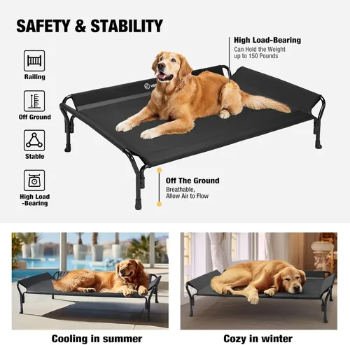 Vista 6 de Veehoo Cama elevada refrescante para perro, cuna elevada para mascotas con barandilla y reposacabezas inclinado, malla Teslin transpirable duradera