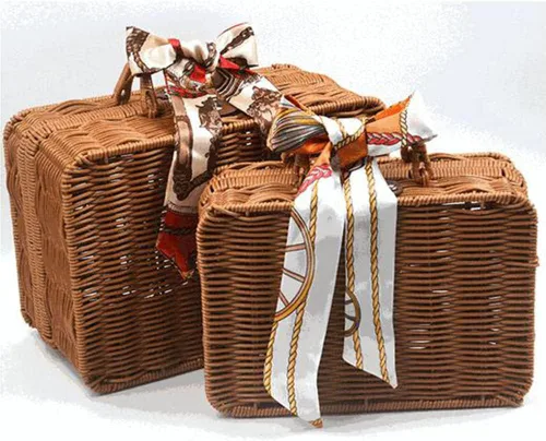 Vista 7 de Maleta de ratán cesta de almacenamiento tejida a mano de mimbre vintage maleta organizador de maquillaje bolsa de ratán cesta de picnic para viajes