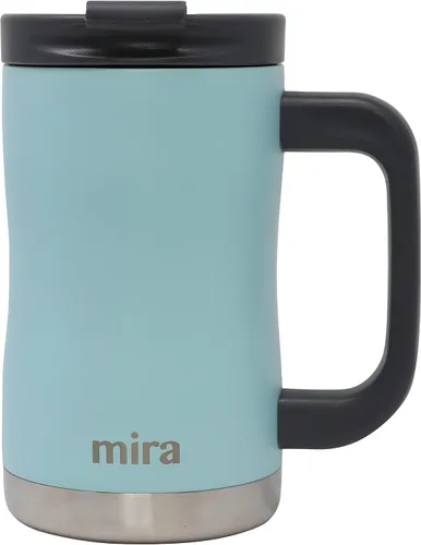 Vista 10 de MIRA Taza de café aislada de 14 onzas con asa, termo de acero inoxidable con tapa segura, taza para bebidas calientes y frías, azul almirante
