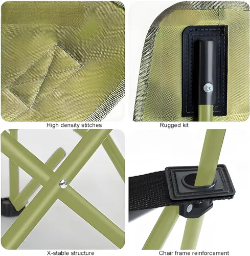 Vista 7 de Sillas de camping con respaldo alto, portátil, grande, resistente, plegable, con bolsillo de almacenamiento lateral, con cabeza acolchada, soporta