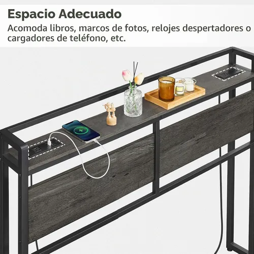 Vista 4 de HOOBRO Cabecera Tamaño Queen, Cabecera con 2 Tomacorrientes y 4 Puertos USB, Altura Ajustable, Estante de Almacenamiento, Resistente y Estable