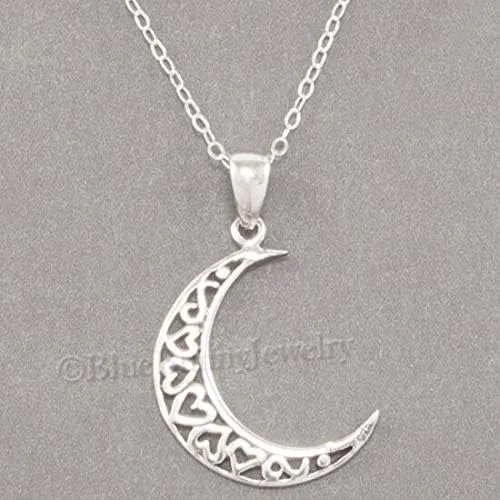 Vista 3 de Collar de luna creciente con dije de corazón celestial de plata de ley 925 BLU0898BUNN