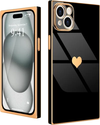 Vista 51 de Compatible con iPhone 12 Funda Rectangular Bonita Chapado Dorado Lujo Corazón de Amor Funda de Teléfono para Mujeres Niñas A Prueba de Golpes