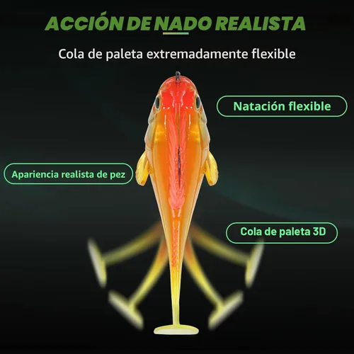 Vista 4 de GOTOUR Pre-Rigged Soft Fishing Lures with Weedless Hook, Lifelike Paddle Tail Swimbaits for Bass Fishing, Freshwater & Saltwater Fishing Bait
