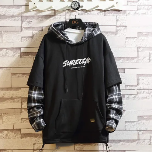 Vista 2 de GURUNVANI Japan Style Patchwork Hoodies Men Characters Streetwear Hoodie Men Sweatshirt