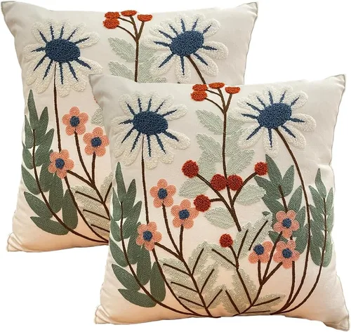 Vista 20 de YIcabinet Paquete de 2 Fundas de Almohadas Decorativas, Fundas de Almohadas Bordadas con Diseño de Hojas y Copos de Nieve, Fundas de Almohadas