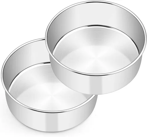 Vista 8 de E-far - Moldes redondos para tartas de 6 x 3 pulgadas, moldes para hornear tartas de acero inoxidable profundo para cumpleaños, boda, fiesta