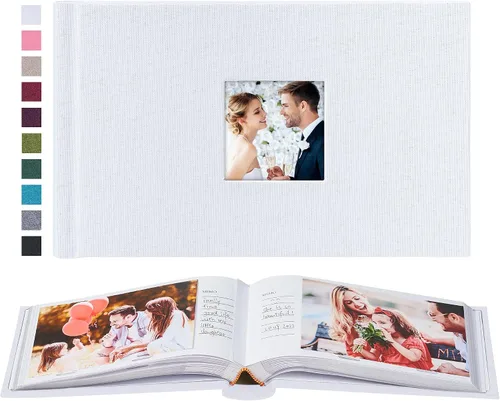 Vista 19 de Mublalbum - Pequeño álbum de fotos 4x6 con cubierta de lino y áreas de notas, libro de fotos con bolsillos verticales para boda, familia, bebé