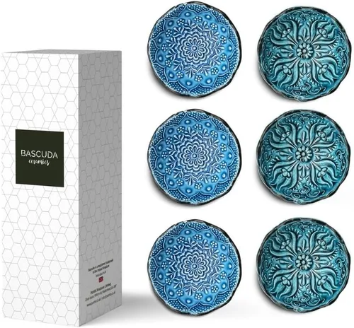 Vista 12 de Bascuda Juego de 6 cuencos pequeños de cerámica (3.1 in) – Ramequines multiusos para guarniciones, inmersiones, postres, sopas, cereales
