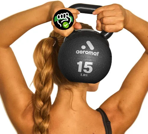 Vista 14 de Aeromat Elite Mini Kettlebells – Weighted Exercise Medicine Ball with Anti-Slip Grip & Wide Handle, Strength Training Kettlebell for Squats