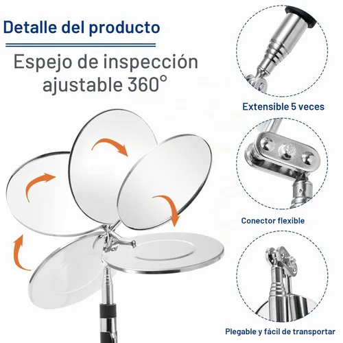 Vista 3 de Jucoan - Paquete de 4 espejos de inspección telescópicos, flexibles, redondos y rectangulares, ajustables, para verificar automóviles, vehículos, se