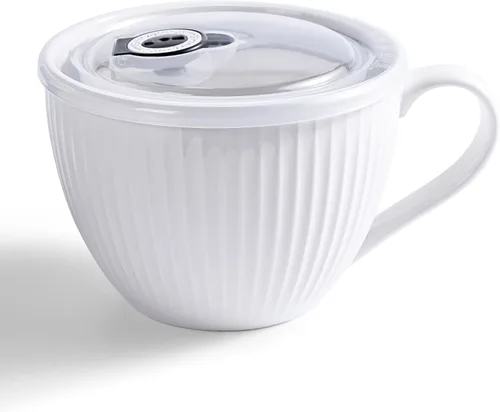 Vista 32 de Tazón de sopa de cerámica con asa y tapa, tazón grande de 32 onzas para Blanco 32