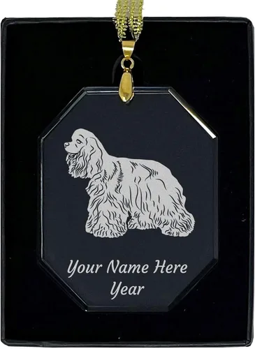 Vista 7 de LaserGram Adorno de Navidad de cristal personalizado, perro cocker spaniel, idea de regalo personalizada grabada con láser (forma de diamante)