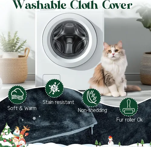 Vista 5 de Almohadilla térmica para mascotas de 18 x 28 pulgadas, cama térmica para perros y gatos con 12 ajustes de temperatura y temporizador, alfombrilla