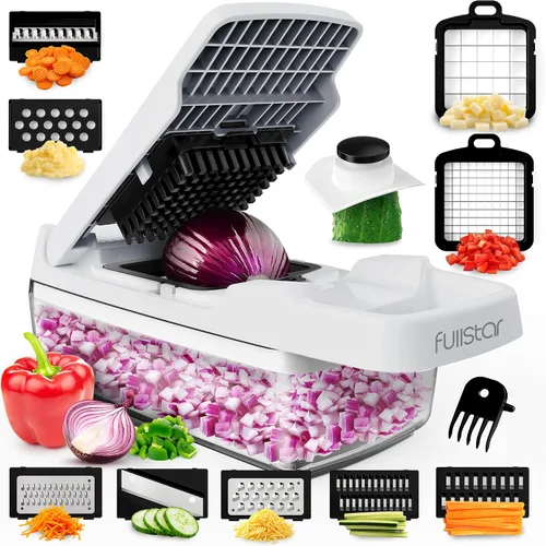 Vista 12 de Fullstar The Original Pro Chopper - Picador de verduras y espiralizador, picador de alimentos con recipiente, rebanador de frutas, utensilios