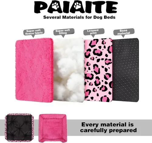 Vista 6 de Cama rectangular lavable para perros grandes, medianos y pequeños, camas suaves y relajantes, sofá cálido y duradero para mascotas con parte Rosa