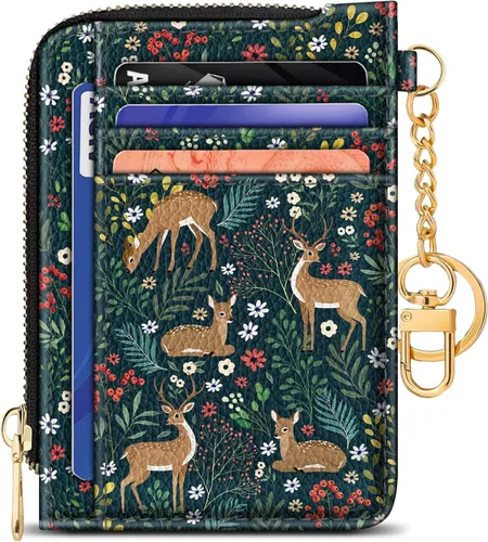 Vista 30 de GIANCOMICS Cartera delgada con tarjetero para mujer, funda pequeña con bloqueo Rfid, llavero de bolsillo delgado con cremallera curvada, tarjetero