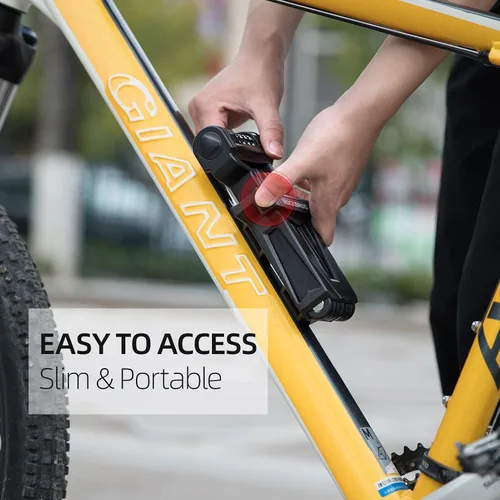 Vista 6 de ROCKBROS Candado plegable para bicicleta con soporte, resistente antirrobo de 4 dígitos