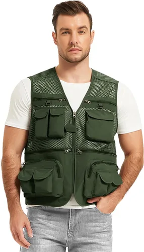 Vista 6 de Chaleco Flygo para hombre, para pesca, trabajo, safari, viaje de reportajes o para actividades al aire libre en verano, con bolsillos